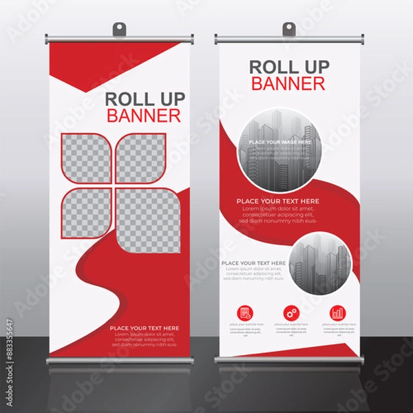 Fototapeta Roll up banner design template, vertical, corporate background, pull up design, modern rectangle size