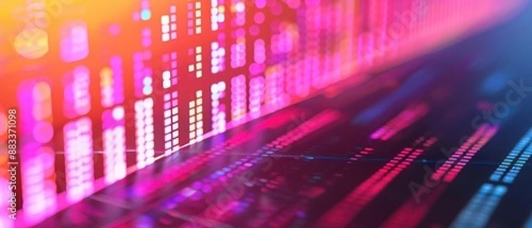 Obraz Abstract technology background with colorful binary code and data streams, representing digital transformation and cybersecurity concepts.