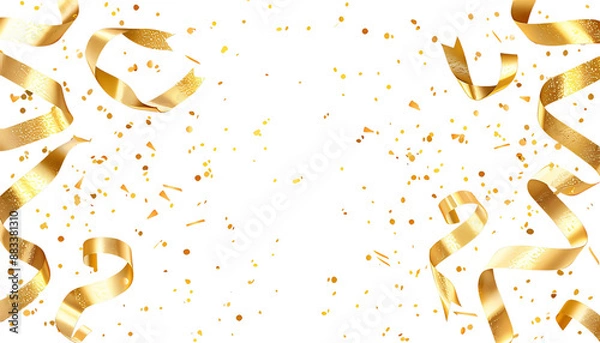 Obraz Gold confetti and ribbon banner, isolated on transparent background