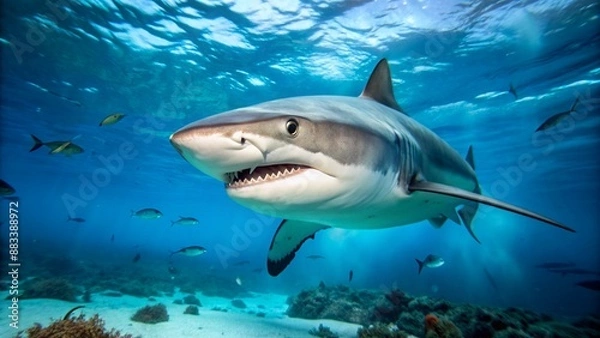Fototapeta a-shark-preparing-for-an-attack-in-the-ocean