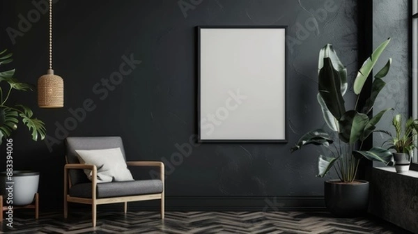 Fototapeta Frame mockup in modern dark home interior background, Generative Ai.