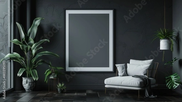 Fototapeta Frame mockup in modern dark home interior background, Generative Ai.