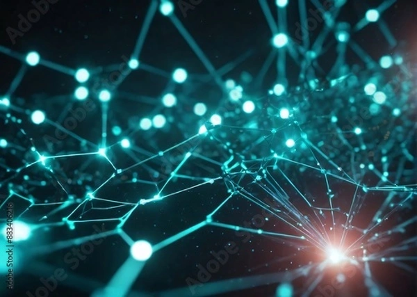 Fototapeta Connected network big data flow digital connectivity futuristic technology data visualization glowing nodes information technology tech innovation AI network structure