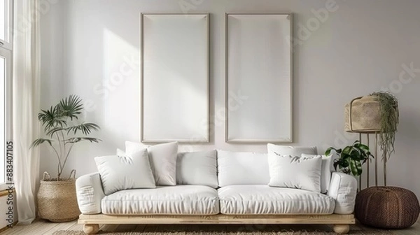 Obraz Mockup poster frame on the wall of living room. Luxurious apartment background with contemporary design, Generative Ai.