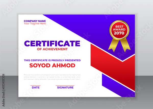 Fototapeta Modern Creative certificate appreciation, Business certificate template, award, achievement, certificate of recognition, excellence, certificate border, completion Luxury Certificate Design 