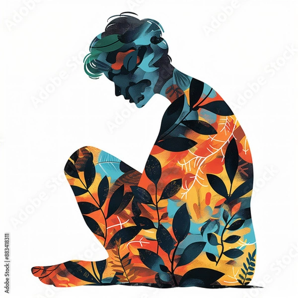 Fototapeta Illustration of a kid with autism, featuring vibrant colors. The illustration portrays the uniqueness and diversity of children with autism, highlighting acceptance and understanding