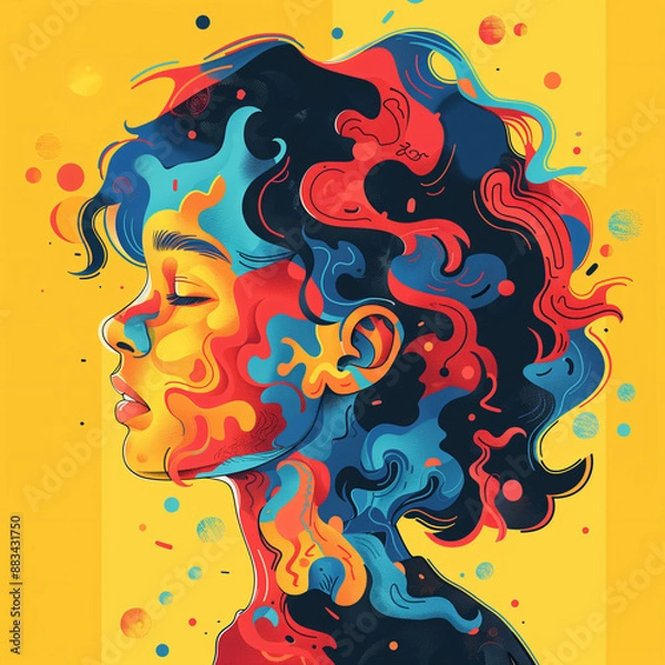 Fototapeta Illustration of a kid with autism, featuring vibrant colors. The illustration portrays the uniqueness and diversity of children with autism, highlighting acceptance and understanding