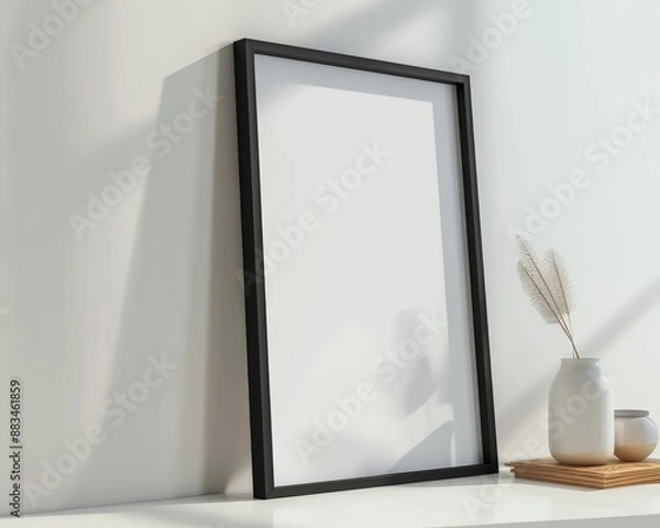 Fototapeta black blank frame sitting on a desk with small blank frame on a table, in the style of ambient occlusion