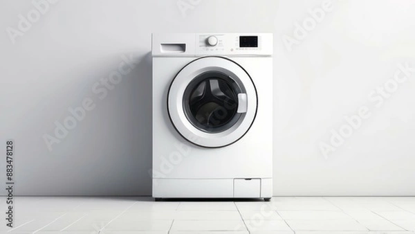 Fototapeta A sleek washing machine on a white background, perfect for home and appliance concepts