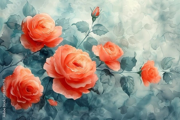 Fototapeta Background with watercolor flowers. Generative AI