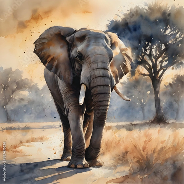 Fototapeta elephant at sunset