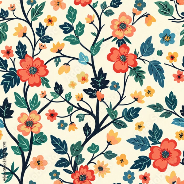 Fototapeta A seamless floral pattern with elegant, simple flowers. Ready to use repeated for textiles, wallpapers, and digital projects, adding a touch of nature and beauty