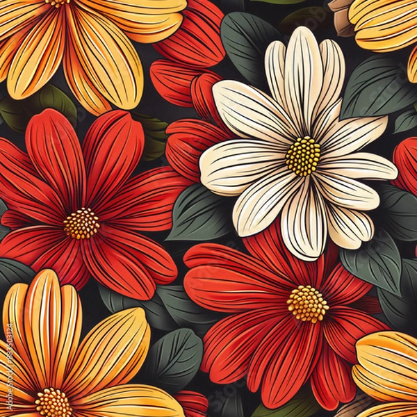 Fototapeta A seamless floral pattern with elegant, simple flowers. Ready to use repeated for textiles, wallpapers, and digital projects, adding a touch of nature and beauty