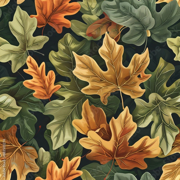 Fototapeta A seamless pattern of repeating leaves and foliage. Ready to use repeated for textiles, wallpapers, and digital projects, bringing nature's beauty into any space