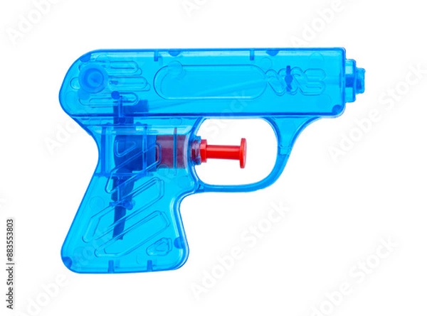 Obraz classic blue water pistol toy with red trigger isolated on white background