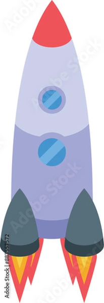 Fototapeta Cartoon spaceship is launching into space with flames coming out of its base