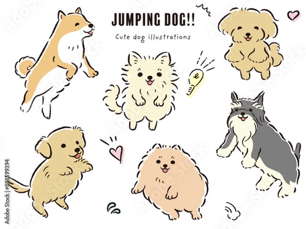 Obraz ジャンプする犬たちのイラストセット