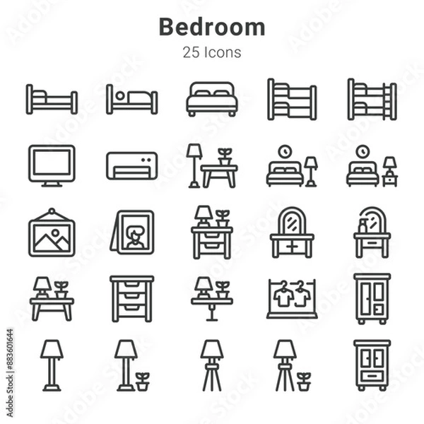 Fototapeta 25 icons collection about bedroom