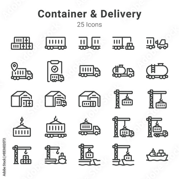 Fototapeta 25 icons collection about container and delivery