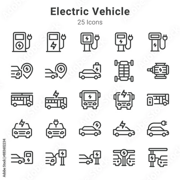 Fototapeta 25 icons collection about electric vehicle