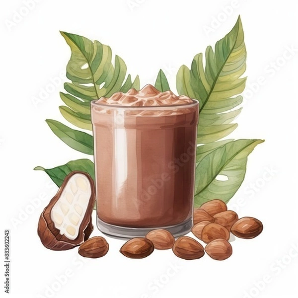 Fototapeta a Cocoa Smoothie, Cocoa Element, watercolor illustration, isolated on white background
