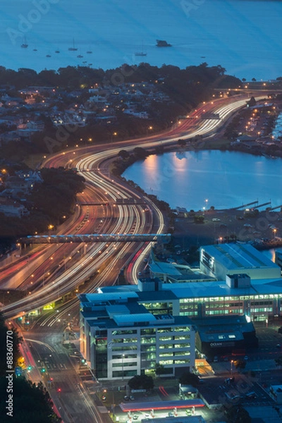 Fototapeta Long time shift from the streets of Auckland, shoot at nicht from Auckland Skytower