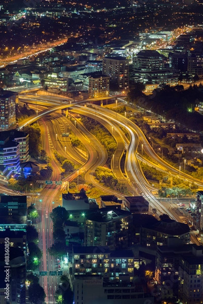 Fototapeta Long time shift from the streets of Auckland, shoot at nicht from Auckland Skytower
