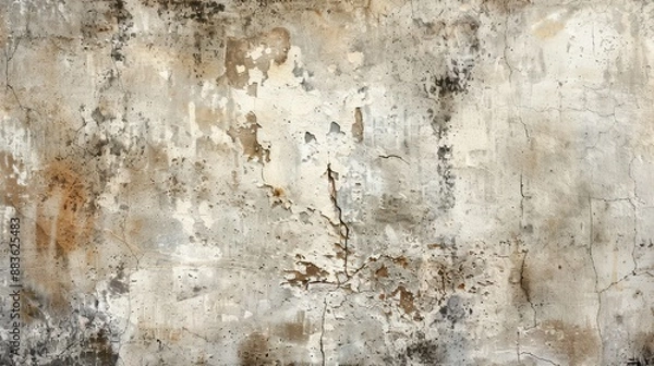 Fototapeta Weathered and timeworn cement wall texture with cracks and peeling paint
