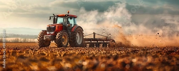 Fototapeta A microscopic view of a tractor working the soil, revealing the unseen world of microorganisms thriving beneath