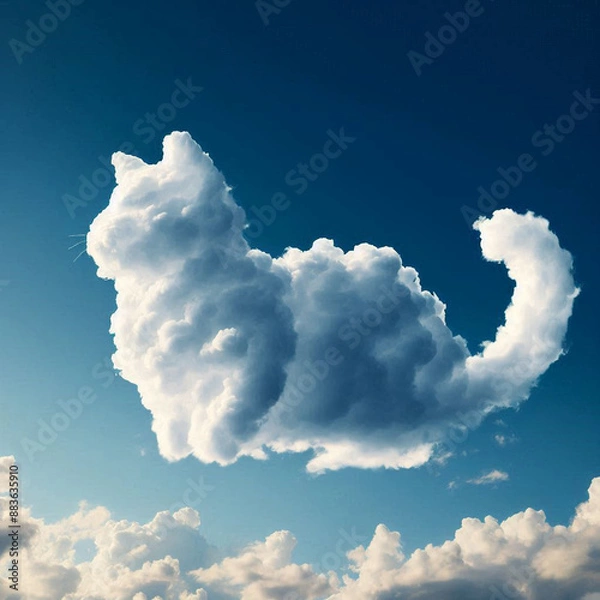 Fototapeta cat cloud, cat-shaped cloud, cloud, sky, animal, feline, pet, cute, whimsical, dreamy, fantasy, surreal, nature, weather, fluffy, white, blue, celestial, atmospheric, serene, peaceful, calm, abstract,