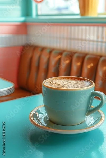 Fototapeta A vintage coffee poster with a retro color palette and classic typography, reminiscent of 1950s diner advertisements