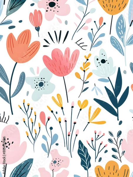 Fototapeta 2D flower and leaf cards in various styles
