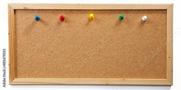 Fototapeta Empty Corkboard with Colorful Pins, Wooden Frame, Brown Cork, Pins, Bulletin Board, Notice Board
