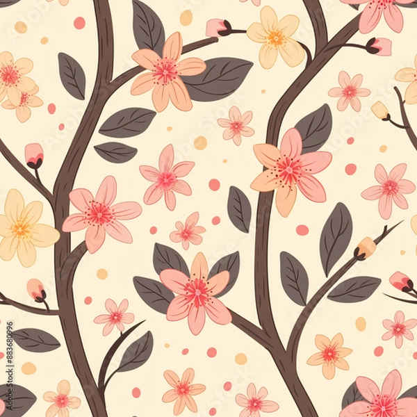 Fototapeta A seamless vanilla pattern, perfect for candy wrappers. This repeating design showcases the classic and sweet nature of vanilla in a detailed, illustrated style.

