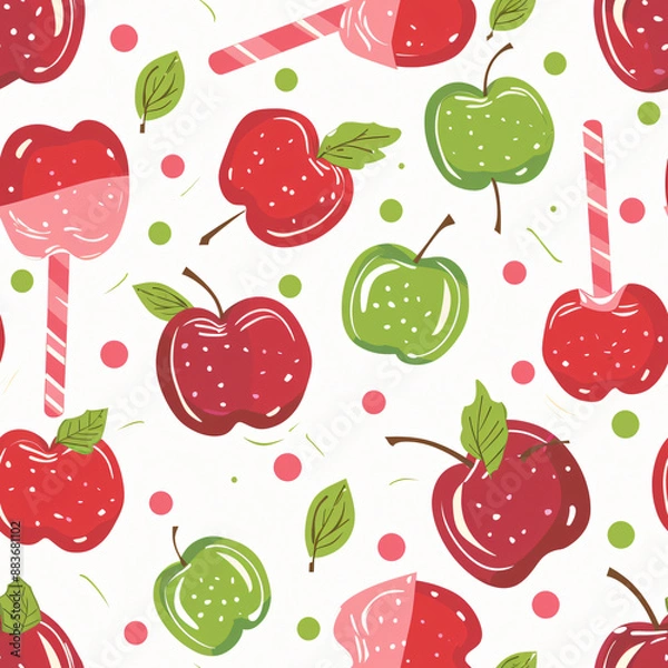 Fototapeta A seamless apple pattern, ideal for candy wrappers. This repeating design captures the crisp and tangy look of green apples in a detailed, illustrated style.