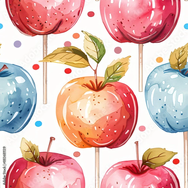 Fototapeta A seamless apple pattern, ideal for candy wrappers. This repeating design captures the crisp and tangy look of green apples in a detailed, illustrated style.