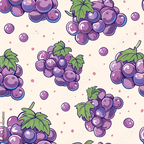 Fototapeta A seamless grape pattern, ideal for candy wrappers. This repeating design captures the rich and sweet look of grapes in a realistic and detailed style.

