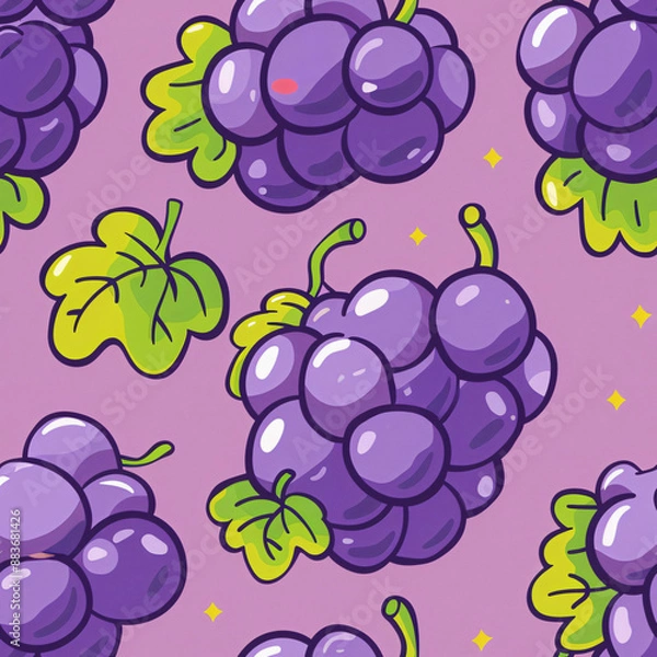 Fototapeta A seamless grape pattern, ideal for candy wrappers. This repeating design captures the rich and sweet look of grapes in a realistic and detailed style.

