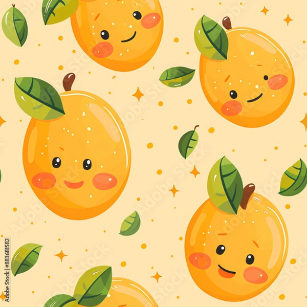 Fototapeta A seamless mango pattern, perfect for candy wrappers. This repeating design showcases the sweet and tropical nature of mangoes in a detailed, illustrated style.

