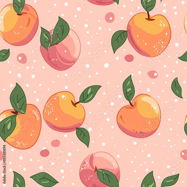Fototapeta A seamless peach pattern, ideal for candy wrappers. This repeating design captures the sweet and juicy look of peaches in a detailed, illustrated style.

