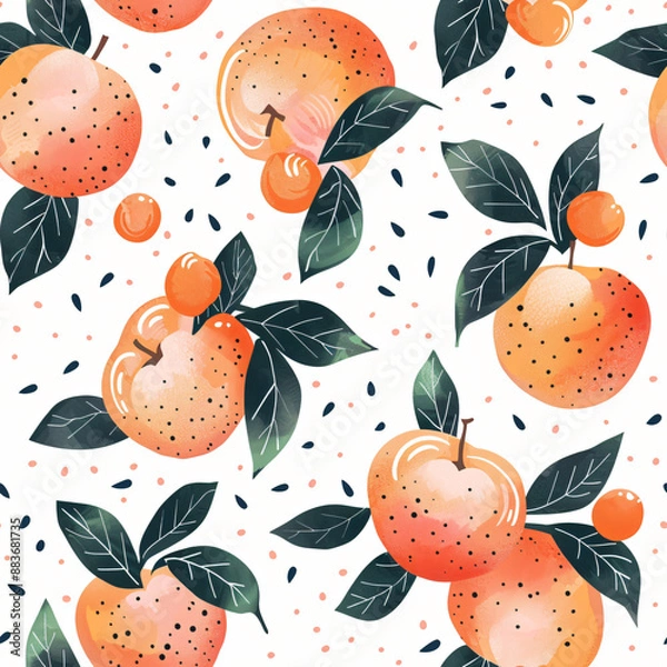 Fototapeta A seamless peach pattern, ideal for candy wrappers. This repeating design captures the sweet and juicy look of peaches in a detailed, illustrated style.

