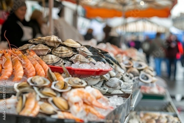 Obraz Fresh Seafood Display at a Bustling Market