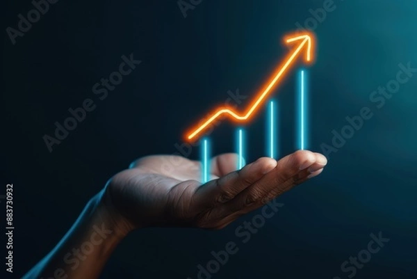 Obraz Future Growth, Hand holding bar chart with upward arrow, Business Expansion