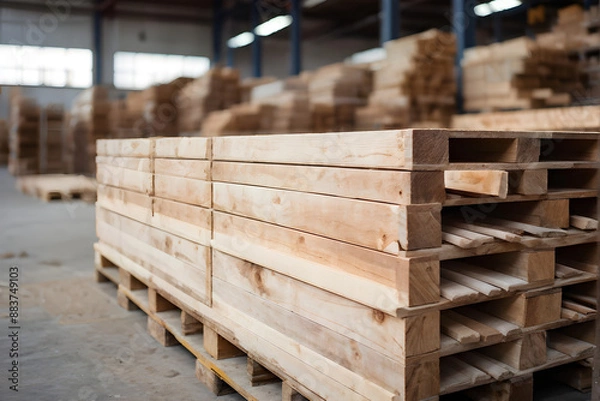 Fototapeta Wooden boards in a warehouse of building materials
