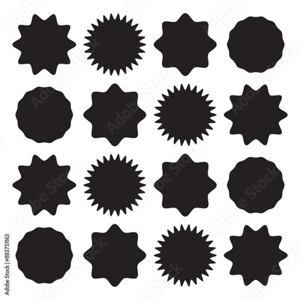 Obraz Black starburst sale price seals, stickers and labels for callout and splash, vector star rosettes. 16 starburst.