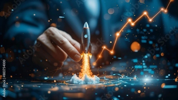Fototapeta Innovative Business Concept: Launching Ideas to New Heights in a Dynamic Digital Financial Environment