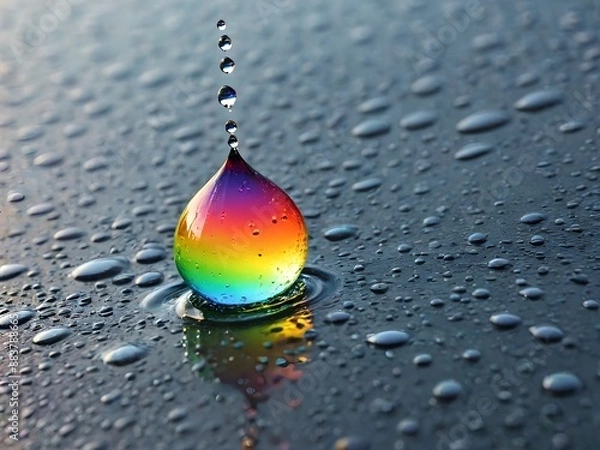 Fototapeta Generative AI. Check out this awesome rainbow water drop! It's like a mini rainbow in a drop of water! 