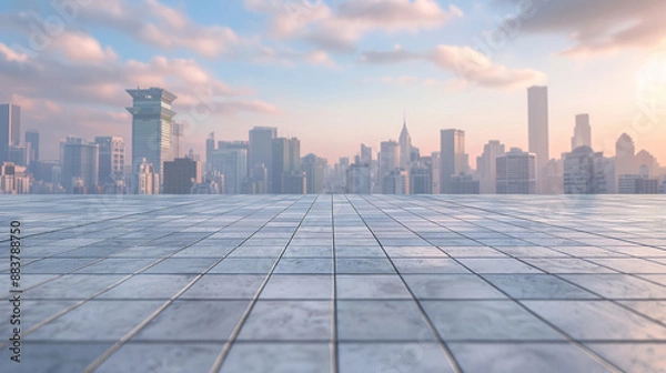 Obraz Empty square with city skyline background