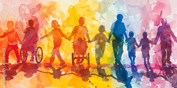 Obraz Inclusive World Watercolor Masterpiece Embracing Diversity for Disabled and Autistic Awareness
