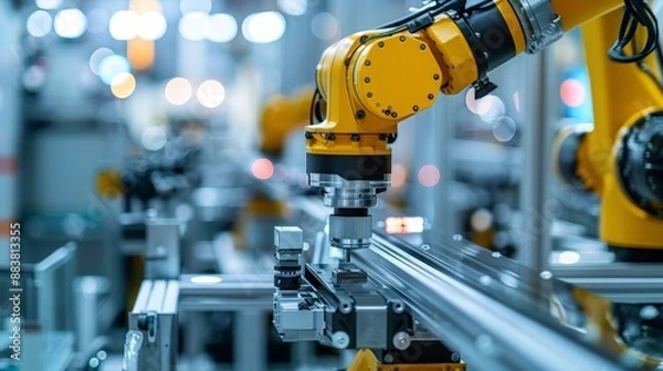 Obraz An advanced robotic manufacturing system, automating complex assembly processes with precision and efficiency.